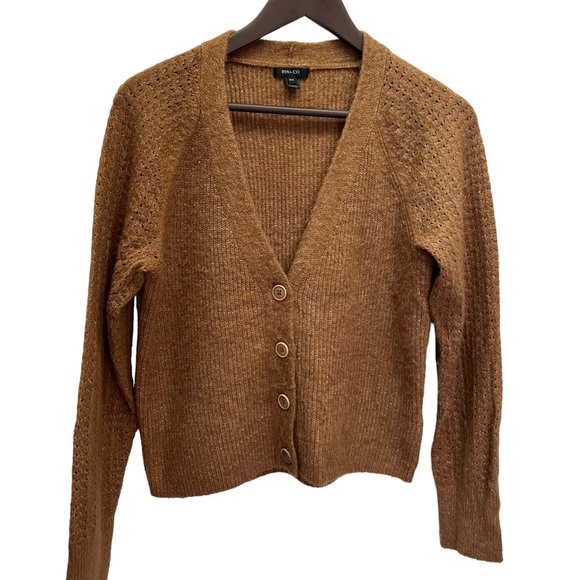 RW&Co Brown V-Neck Cropped Cardigan Size M - Picture 1 of 8